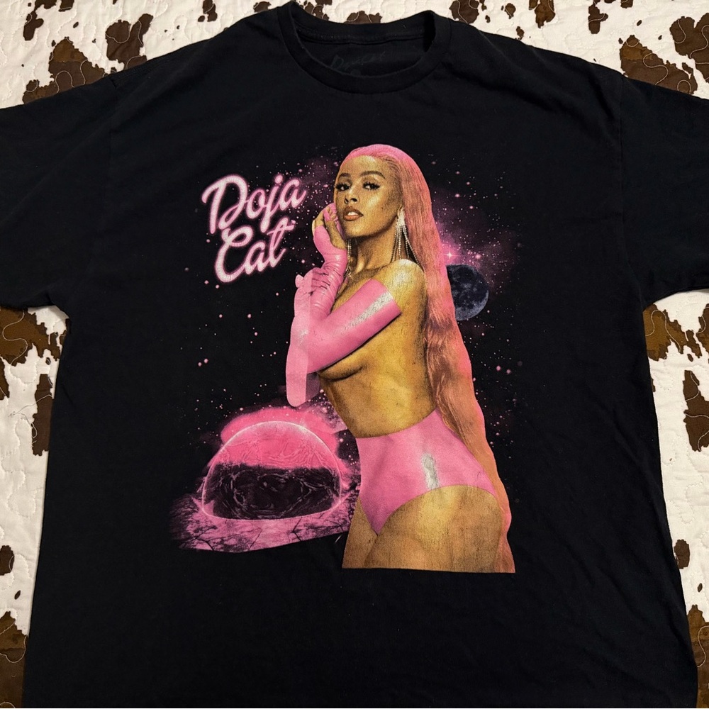 Black T-Shirt with Pink Graphic Design